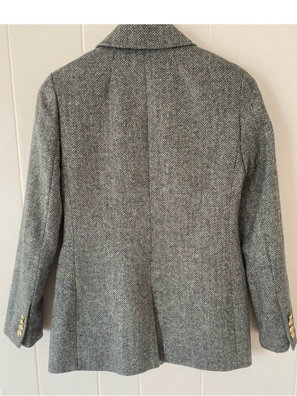 J. Crew Bristol Gray Wool Herringbone Double-Breasted Blazer with Gold Buttons - Picture 4 of 5